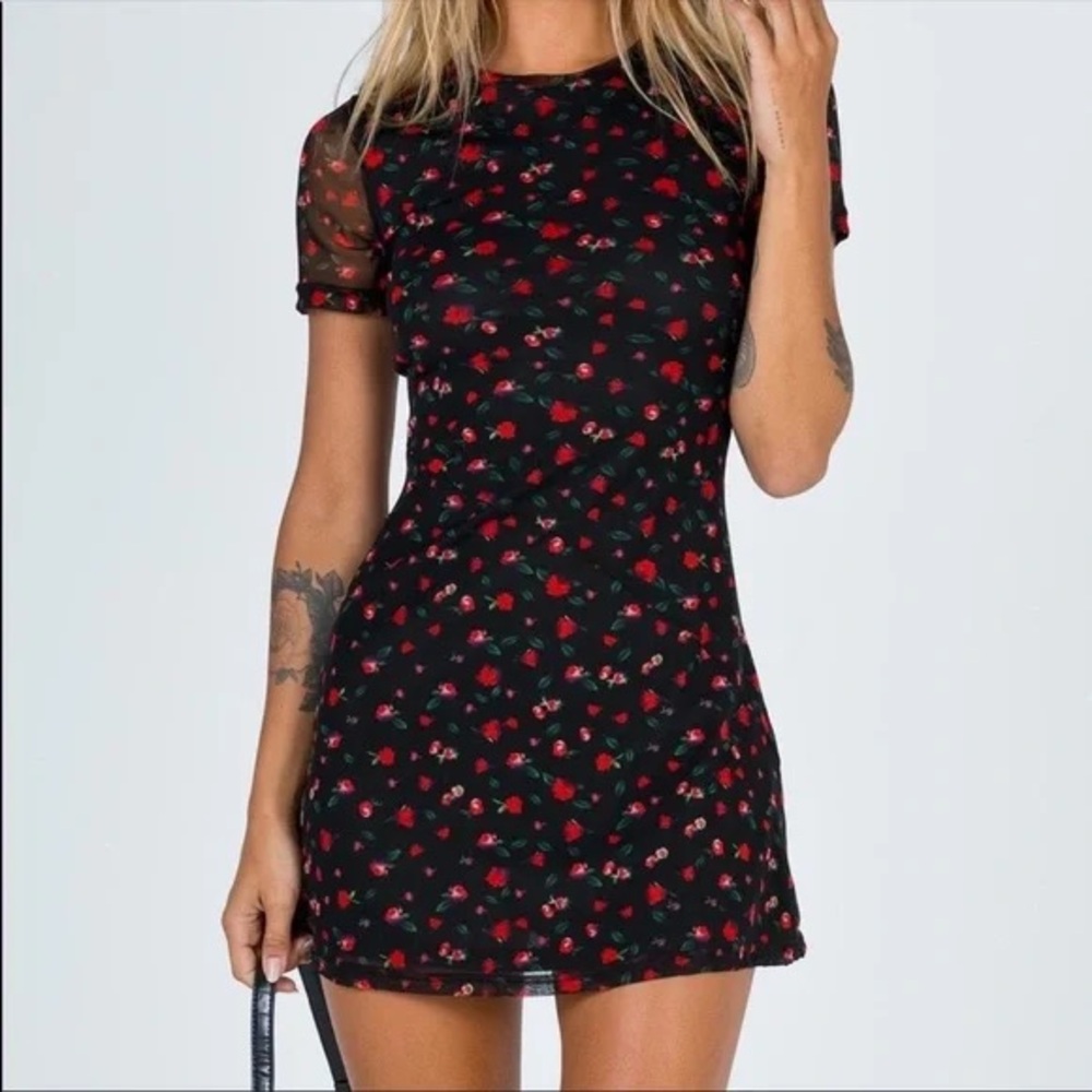 Princess Polly Black and Red Floral Mini Dress